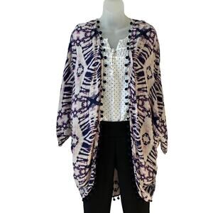 Xhilaration Aztec Tie Dye Kimono Ruana Topper Women XL/XXL Purple Southwestern